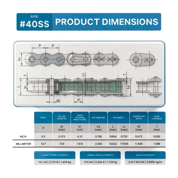 ANSI Chain #40SS 10ft Stainless Steel Roller Chain by PGN-2